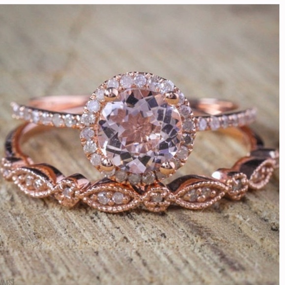 Sterling Silver 2PC Rose Gold Topaz Ring - Picture 3 of 4
